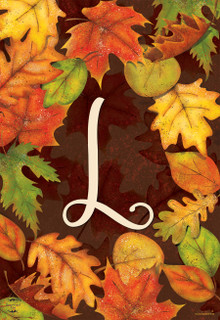 Briarwood Lane Fall Leaves Monogram Letter L Garden Flag with colorful turned leaf foliage design.