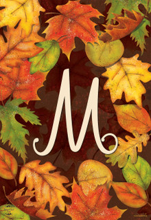 Fall Leaves Monogram Letter M Garden Flag