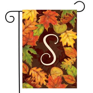 Briarwood Lane small garden flag with colorful fall leaves and large S, perfect for autumn decor.