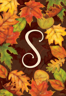 Briarwood Lane Fall Leaves Monogram Letter S Garden Flag with colorful, turned, printed foliage design.