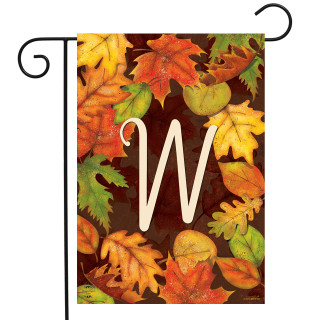 Briarwood Lane Fall Leaves Monogram Letter W colorful garden flag with bright autumn foliage display.