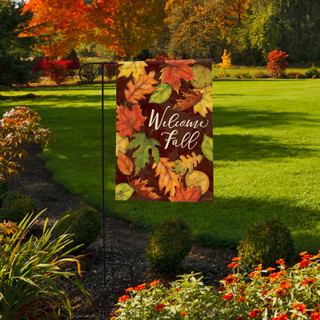 Briarwood Lane small printed garden flag with colorful turning leaves and "Welcome Fall" for porch display.