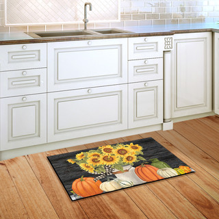 Briarwood Lane small printed doormat with colorful sunflowers, pumpkins, and gourds on a rustic background.