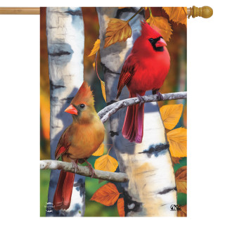 Birch Tree Cardinals Fall House Flag