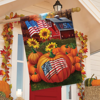 USA Pumpkins Fall House Flag