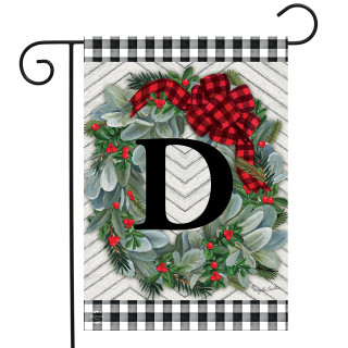 Winter Wreath Monogram Letter D Garden Flag
