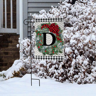 Winter Wreath Monogram Letter D Garden Flag