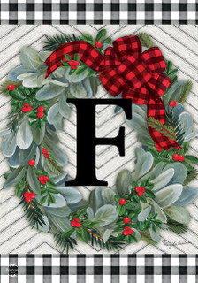 Winter Wreath Monogram Letter F Garden Flag