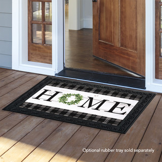 Briarwood Lane small printed decorative doormat with colorful plaid gingham and cheerful HOME design on porch.