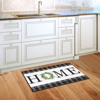Briarwood Lane small printed HOME doormat on plaid gingham background, colorful cheerful home decor display.
