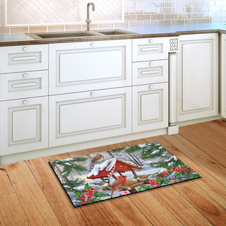 Briarwood Lane Gathered Together Winter Doormat with cardinals on a kitchen floor beside a sink.