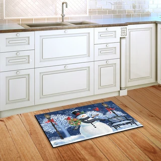 Briarwood Lane Snowman Holiday Cheer Christmas doormat on kitchen floor with festive winter design.