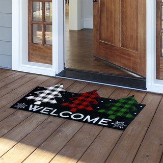 Checkered Trees Winter Natural Fiber Coir Doormat