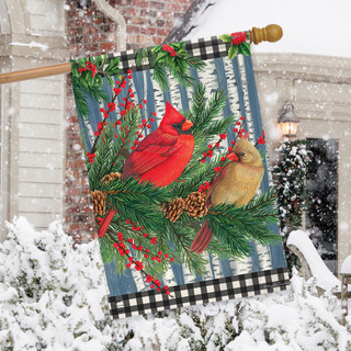 Winter Birch Tree Cardinals House Flag