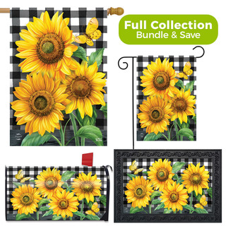 Briarwood Lane Checkered Sunflowers garden flag, house flag, doormat, and mailbox cover design collection.
