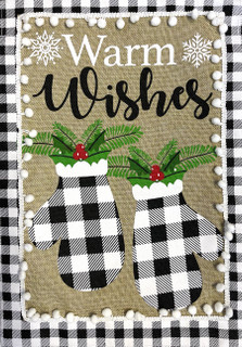 Checkered Mittens Burlap Winter House Flag
