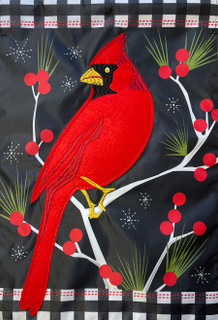 Winter Cardinal Berries Burlap Garden Flag
