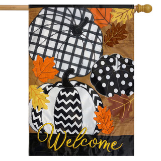 Fall Patterned Pumpkins Burlap House Flag
