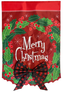 Merry Christmas Wreath Applique House Flag