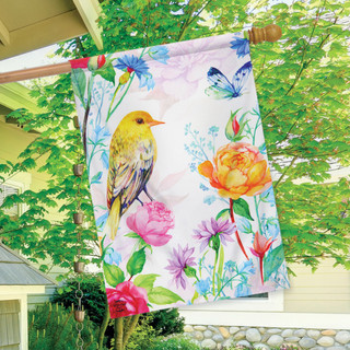 Whimsical Bird Spring Burlap House Flag