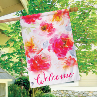 Watercolor Floral Spring Burlap House Flag