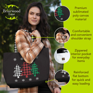 Briarwood Lane Checkered Trees Winter Canvas Tote Bag, a seasonal holiday canvas carry all.