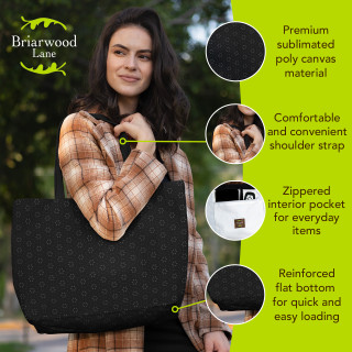 Patterned Black Canvas Tote Bag