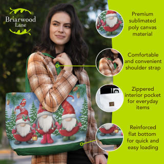 Briarwood Lane Winter Gnomes canvas tote bag with gnomes and trees, a seasonal everyday carry all.