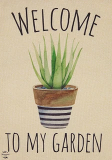 Briarwood Lane small striped garden pot spring burlap flag with colorful welcome garden design.