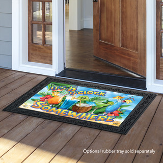 Briarwood Lane 5 O'Clock Cocktails Summer Doormat with colorful tropical design and black border.