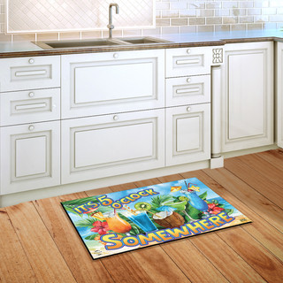 Briarwood Lane 5 O'Clock Cocktails Summer Doormat with tropical design on wooden kitchen floor.