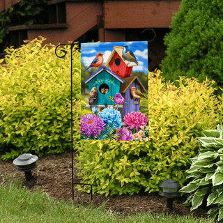 Briarwood Lane colorful birdhouses garden flag with bright flowers, perfect for spring summer decorative porch display.