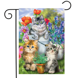 Briarwood Lane Garden Cats Spring Garden Flag with colorful kittens and flowers on a small decorative flag.