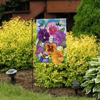 Briarwood Lane small printed Pansies Seasonal Garden Flag with colorful flowers for springtime and summer display.