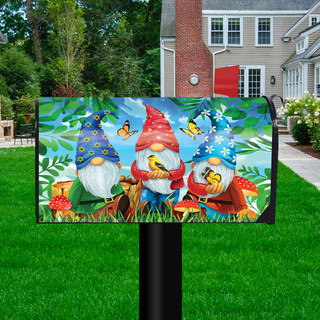 Briarwood Lane Gnome Sweet Gnome Spring Mailbox Cover with colorful gnomes and butterflies design.