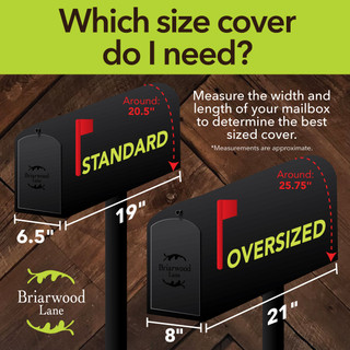 Briarwood Lane Summer Nuthouse Humor Mailbox Cover, standard and oversized sizes shown side-by-side.