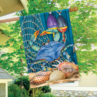 Briarwood Lane Crab Walk Summer House Flag with colorful sea creatures and shells design.