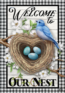 Briarwood Lane Welcome To Our Nest Inspirational House Flag with blue bird and eggs.