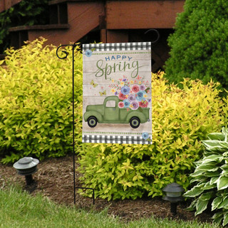 Briarwood Lane Happy Spring Pickup Truck Floral Garden Flag, colorful springtime decor for porch or yard.