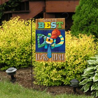 Briarwood Lane small printed garden flag, colorful 'World's Best Dad Lives Here' decorative lawn display.