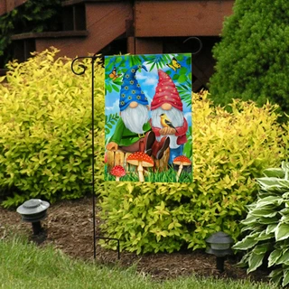 Briarwood Lane small printed garden flag with colorful gnomes for springtime and summer seasonal display.