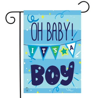Briarwood Lane baby boy garden flag, colorful congratulations banner on a small, printed, decorative yard flag.