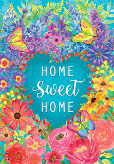Briarwood Lane small printed spring house flag with colorful, cheery floral design and 'Home Sweet Home'.