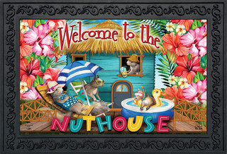 Briarwood Lane Summer Nuthouse Humor Doormat with colorful, cheery monkeys and bright springtime design.