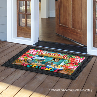 Briarwood Lane colorful summer doormat with cheery design on wooden porch, perfect for springtime display.