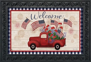 Briarwood Lane Stars And Stripes Truck Patriotic Doormat with red, white, and blue American flag design.