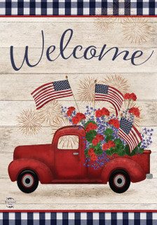 Briarwood Lane Stars And Stripes Truck Patriotic House Flag with American stars and stripes flowers.