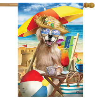 Beach Day Dog Summer House Flag