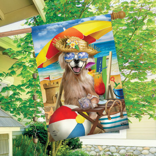 Beach Day Dog Summer House Flag