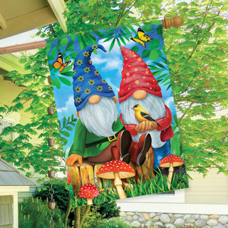 Briarwood Lane Gnome Sweet Gnome Spring House Flag, colorful garden decor for springtime, bright porch display.
